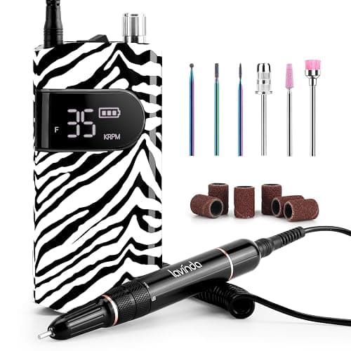Lavinda 35000RPM Electric Nail Drill, Cordless Nail Drill Machine Portable Rechargeable Nail Efile for Acrylic Gel Nails, Manicure Pedicure Polishing Shaping Tool for Salon Home Use-Zebra Pattern - Image 1