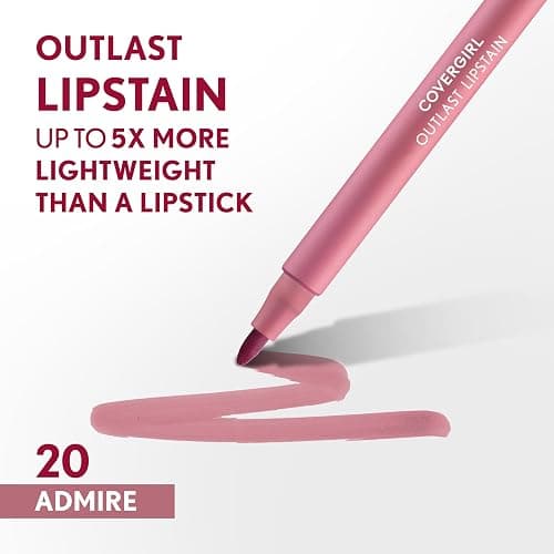 COVERGIRL Outlast, 20 Admire, Lipstain, Smooth Application, Precise Pen-Like Tip, Transfer-Proof, Satin Stained Finish, Vegan Formula, 0.06oz thumbnail 2