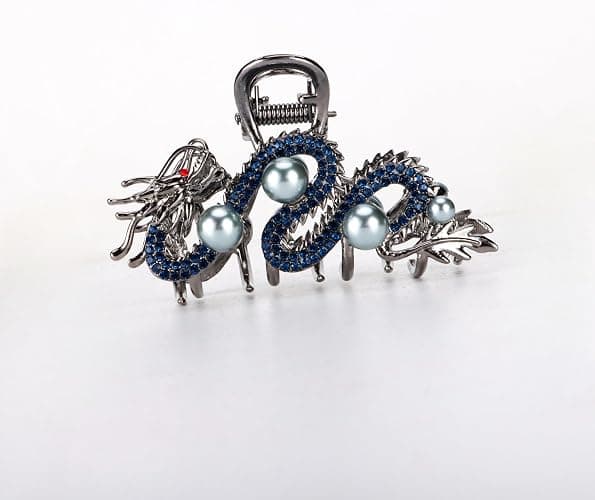 Fashionable Dragon Metal Claw Clips for Women Blue Rhinestone & Pearls Silver Alloy Halloween Decorative Clips Hair Accessories Birthday New Year Gifts thumbnail 2