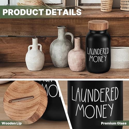 Laundry Room Bank Coin Jar Laundry Room Decor Rustic Country Farmhouse Home Decor Mason Jar with Wooden Top Funny Laundered Money Tip Jar Piggy Bank thumbnail 5