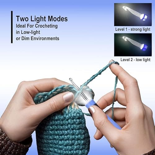 Foxyoo Ergonomic Crochet Hook Set, 18 Interchangeable Metal and Plastic Tips 2.0-14.0mm, Light Up Handle with Counter, Travel Case for Knitting, Crafting, Arthritis, Beginners, Enthusiasts thumbnail 3