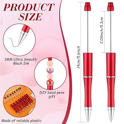Qilery 60 Pcs Beadable Pens Bulk Bead Beaded Ballpoint Pen DIY Black Ink Gifts for Christmas Decoration Kids Girls Graduation Gift Office School Romantic Gift Supplies(Red) thumbnail 3