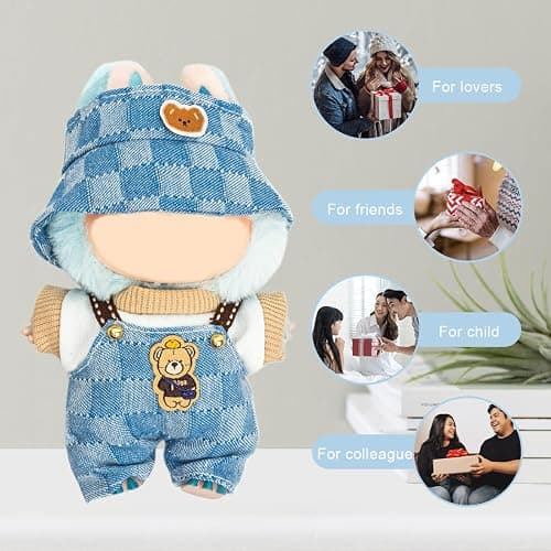 Clothes for Labubu 17cm Dolls(NO Doll) Dolls Outfit for Labubu with Accessories Suit Cute for Lububu Stylish Dress Up Set for LA BUBU Denim Plaid thumbnail 5