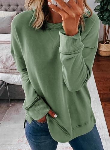 Dokotoo Women's Casual Crew Neck Sweatshirt Loose Soft Long Sleeve Pullover Tops thumbnail 2