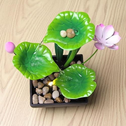 YOQUATE Water Fountain Indoor Waterfall Fountain 3-Tier Tabletop Fountain Lotus Desk Relaxation Home Decor Including Lots of Rocks and Soothing Sound Machine (Green 1) thumbnail 6