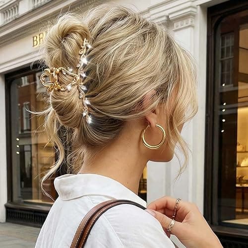 CAKURE Fancy Hair Clips Rhinestone Gold Claw Clip Sparkly Hair Accessories for Women (Pack of 2) (a-gold&silver) thumbnail 5