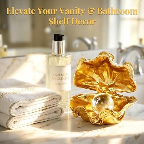 Zhao Xiang Pearl Oyster Statues Home Decor Accent Gold Decorations | Coastal Resin Gold Decor Figurine, Seashell Decor for Gold Desk Accessories, Bathroom Decorations, Dressing Table Shelf Decor thumbnail 9