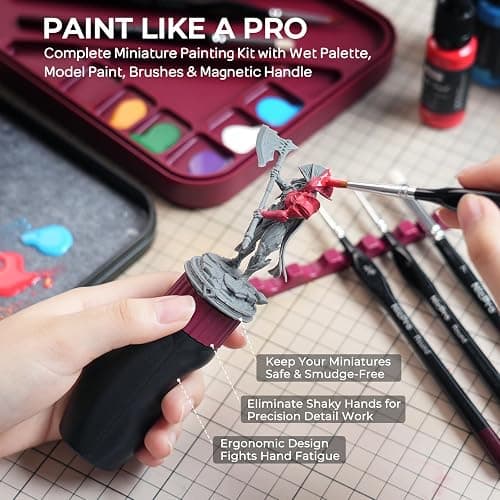 Nicpro All-in-One Miniature Painting Kit with 18 Model Paints & Wet Palette | 18 Colors Model Paint, Stay Wet Palette, 11PCS Detail Paint Brushes Drybrush, Magnetic Painting Handle, Sponges, Pallet Paper thumbnail 2