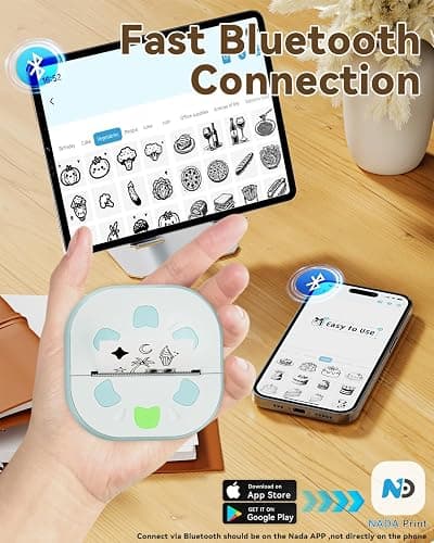NDYIN Sticker Printer, PrintPods Mini Printer, Bluetooth Portable Sticker Maker with 3 Rolls Paper, Print Pod Inkless Thermal Printers for iphone, Impresora Portátil for Notes, Journal, DIY, Kids Gift thumbnail 4