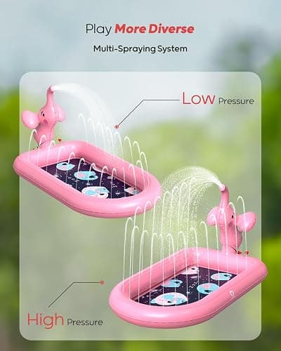 QPAU Splash Pads for Toddlers 1-3, Pink Elephant Toy Splash Pad for Kids, Outdoor Play Mat for Babies, Inflatable Sprinkler Pool for Birthday Girl Gifts 1 Year Old Girl thumbnail 6