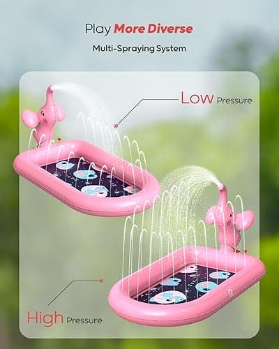 QPAU Splash Pads for Toddlers 1-3, Pink Elephant Toy Splash Pad for Kids, Outdoor Play Mat for Babies, Inflatable Sprinkler Pool for Birthday Girl Gifts 1 Year Old Girl - Pink Elephant thumbnail 6