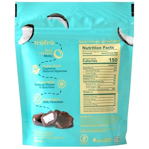 Tru Fru Real Coconut Melts Hyper-Dried Fresh in Milk Chocolate, Premium Gourmet Freeze Dried Fruit Snack, 4.2 oz thumbnail 2