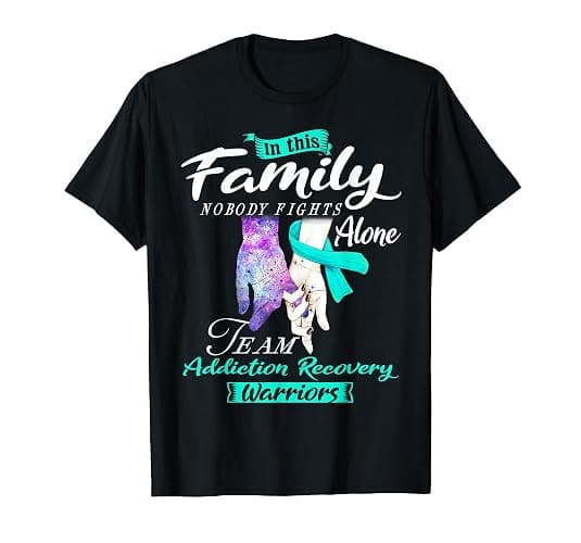 in This Family Nobody Fights Alone Team Addiction Recovery T-Shirt - Image 1