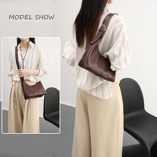 NIUEIMEE ZHOU Hobo Bags for Women Soft Vegan Leather Crescent Shoulder Handbag Slouchy Tote Crossbody Purses thumbnail 2