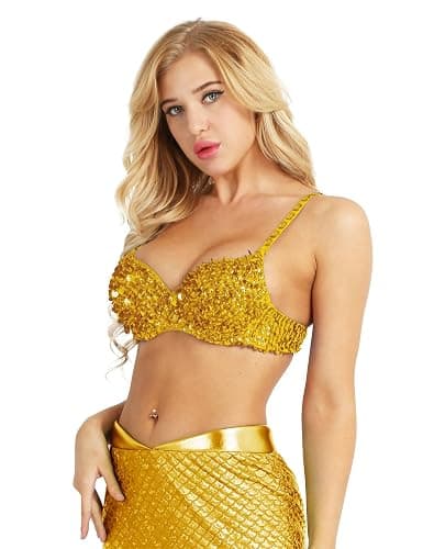 Sholeno Womens Shiny Sequins Glitter Underwire Push Up Bra Tops Belly Dance Costume thumbnail 2