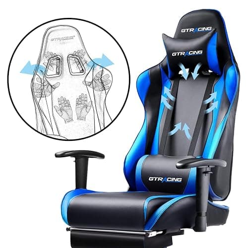 GTRACING Gaming Chair with Footrest, Ergonomic Computer Game Desk Chair, Reclining Game Chair Seat Height Adjustment, Swivel Rocker with Headrest and Lumbar (Blue) thumbnail 5