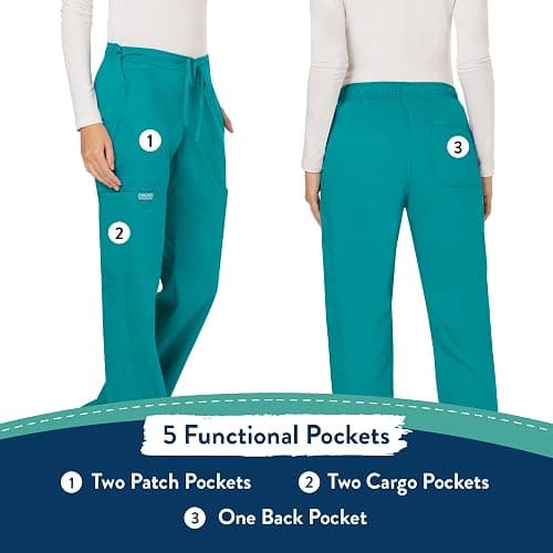 Cherokee Women Scrubs Pant Workwear Revolution Mid Rise Moderate Flare Drawstring WW120 thumbnail 5