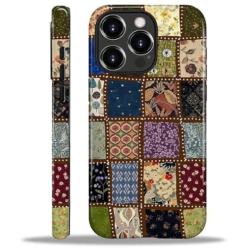 MQJCYB Case for iPhone 16 Pro Max, Hybrid Heavy Duty 2 in 1 Full Body Rugged Shockproof Protection Glossy Case for iPhone 16 Pro Max - Checked Fabric Pattern Collage - Image 1