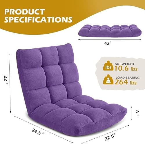 Avocahom Folding Floor Gaming Chair, Adjustable 14-Position Backrest, 6-Inch Thick Flannel and Skin-Friendly Cotton Sponge, Breathable, Ideal for Gaming, Meditating, Sleeping, Purple thumbnail 3