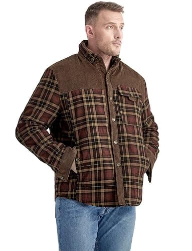 Haellun Men's Long Sleeve Sherpa Lined Shirt Jacket Flannel Plaid Fleece Coats thumbnail 3