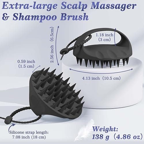 Manmihealth Silicone Back Scrubber & Soft Bath Glove, Silicone Scalp Massager Set 5 PCS, Super-Exfoliating Body Scrubber Shower Brush & Shampoo Brush Combination, with 2 Free Hooks (Style 2 Black) thumbnail 2