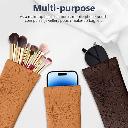 Tavonis Eyeglasses Cases 2Pack Embossed PU leather glasses pouch Squeeze Top Portable Glasses Cases for Men Women thumbnail 6