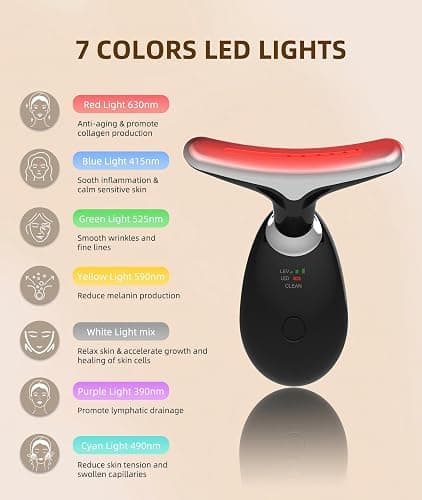 ELISHINE Red-Light-Therapy-for-Face and Neck, 7 Color Light Based Facial Massager, Portable Skin Care Tool (Black) thumbnail 2