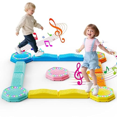 Holyton Balance Beam and Stepping Stones for Kids – 13PCS Light Up & Musical Toddler Balance Beam Obstacle Course, Non-Slip Sensory Toys for Toddlers 3-8, Indoor Outdoor Play, Gift for Boys Girls - Image 1