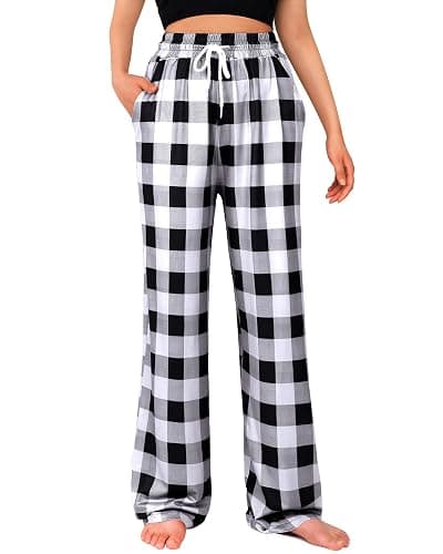 Alimens & Gentle Womens Pajama Pants Plaid Stretch Comfy Lounge Pants Drawstring Waist Sleep Bottoms with Pockets - Image 1