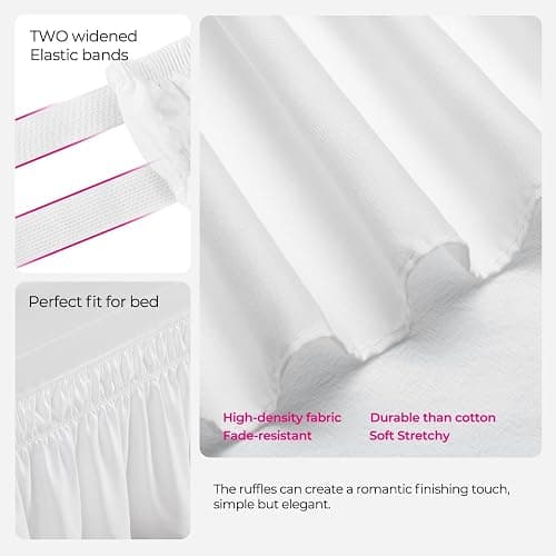 RIMELA Dorm Bed Skirt Twin XL 32 Inch Drop, Easy to Install Extra Long Wrap Around Elastic Dust Ruffle, White Bedskirt Solid Silky Fabric Machine Washable, Bedroom Decor thumbnail 5