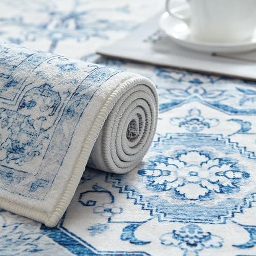 jinchan Area Rug 5x7 Medallion Floral Washable Rug Accent Floor Cover Non Slip Living Room Vintage Mat Retro Thin Soft Carpet for Bedroom Dining Room Kitchen Distressed Blue thumbnail 5