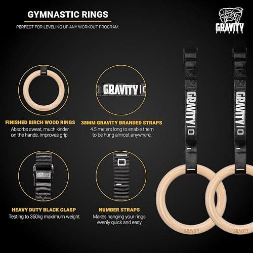 GRAVITY FITNESS Wooden Gymnastic Rings with Adjustable Straps with Buckle – Premium Calisthenic Olympic Rings for Gymnastics, & Full Body Fitness for Home and Gym Workouts thumbnail 2