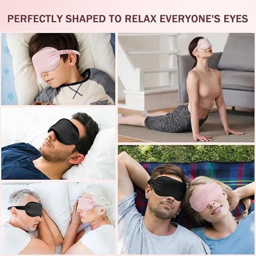 Amrules Sleep Mask Set of 2, Adjustable Silk Eye Mask for Sleeping, Soft Sleeping Eye Shade Cover for Women, Good for Blocking Light, Reducing Puffiness, Enhancing Sleep Quality (Blush Pink & Black) thumbnail 6