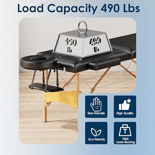 Brelley Massage Table Portable Wooden Lash Bed 24" Wide Adjustable Height 2-Fold Spa Table Foldable Tattoo Bed (Black) thumbnail 7
