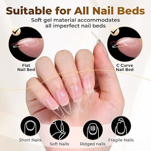 UNA GELLA Medium Stiletto Nail Tips 504PCS Clear Gel Nail Tips | Press-On Nails Stiletto Full Cover Pre-Etched Fake Acrylic Nails Sturdy for Nail Extensions Home Art Salon 12 Sizes thumbnail 4