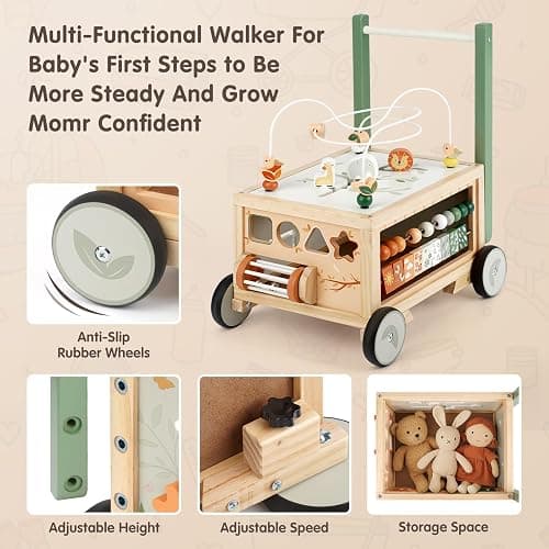 Joyreal Wooden Baby Walker - 9-in-1 Baby Push Walker with Activity Cube, Push Activity Walker for Boys and Girls, Sit-to-Stand Learning Walker Activity Center, Speed & Height Adjustable thumbnail 5