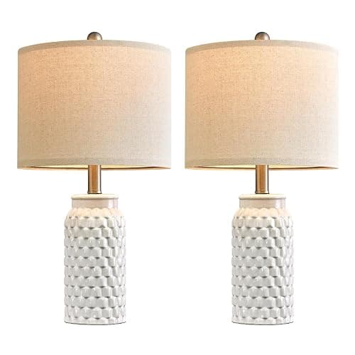 USumkky 20.5" White Modern Ceramic Bedside Lamp Set of 2 for Bedroom Decor Farmhouse Table Lamp for Living Room Office Dorm thumbnail 8
