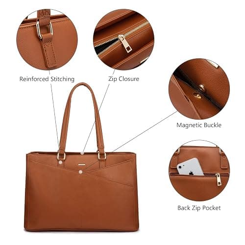 LOVEVOOK Laptop Tote Bag for Women,15.6 Inch Waterproof Computer Bags Women Business Office Work Bag Briefcase, Brown thumbnail 7