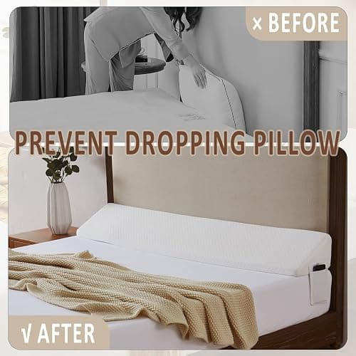 Homemate King Size（76"x10"x6"） Bed Wedge Pillow for Headboard - Bed Gap Filler(0-8") - Triangle Bloster Pillow Wedge - White thumbnail 4