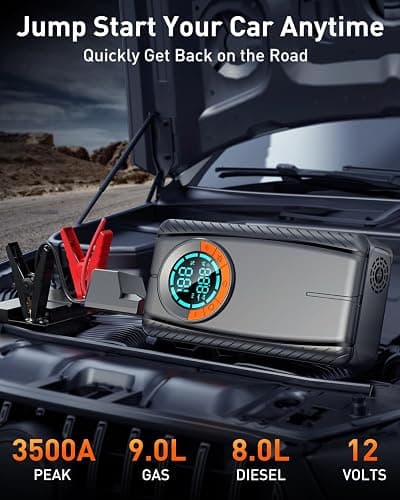 HIPOM Jump Starter with Air Compressor, Car Battery Jump Starter (8.0 Gas/7.0L Diesel), Battery Jumper Starter Portable Jump Box, 12V Portable Car Jump Starter with Tire Inflator, LED Light (Model) thumbnail 2
