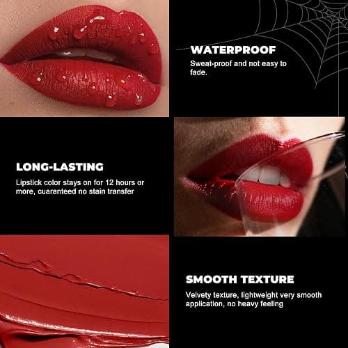 Halloween Black Lipstick Matte Body Painting Stick for Women Waterproof Long Lasting Dark Lipsticks Gothic Zombie Vampire Cosplay Cruelty Free Lipstick, DU-Black thumbnail 4