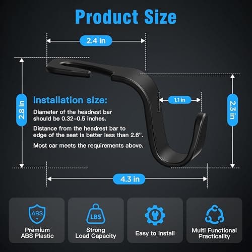 Amooca Car Seat Headrest Hook 4 Pack Hanger Storage Organizer Universal for Handbag Purse Coat fit Universal Vehicle Car Black S Type thumbnail 6