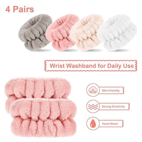 Chuangdi 4 Pairs Wrist Bands for Washing Face Wrist Spa Microfiber Wash Towel Band Scrunchies Absorbent Wristbands Sweatband for Women Prevent Liquid from Spilling(Stylish Colors) thumbnail 4