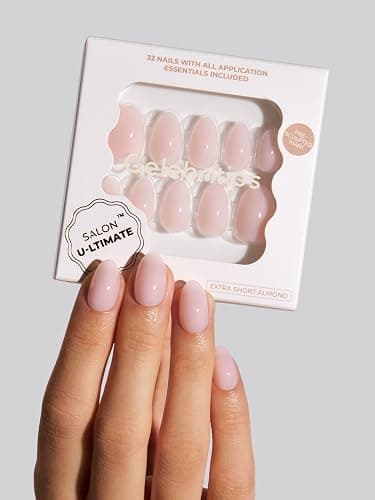 Celebritips Press On Nails - Salon U-ltimate™ | Bare Milk, Extra Short Almond Nails, Reusable | 16 sizes - 32 Nails Kit with Glue and Sticky Tabs thumbnail 3