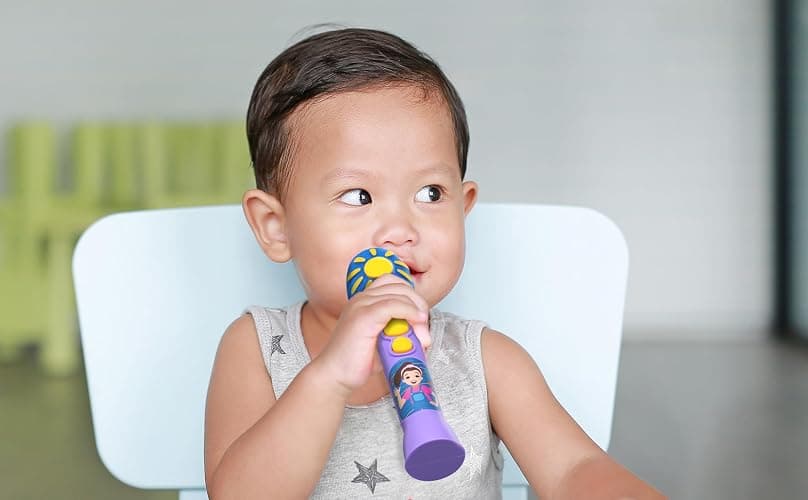 eKids Ms Rachel Toy Microphone for Kids, Includes Built-in Music and Lights, Toddler Toys Make Great Stocking Stuffers for Kids (Purple) thumbnail 2