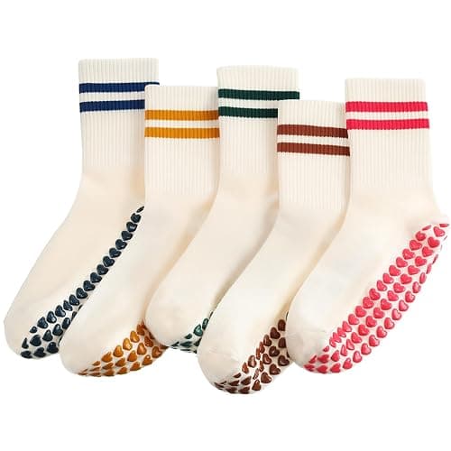 Halfchet 5 Pairs Women Pilates Grippy Socks Crew Half Calf Yoga Socks for Pilates Fitness Workout Hospital - Image 1