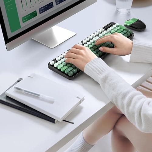 MOFII Wireless Keyboard and Mouse Combo, 2.4GHz Retro Typewriter Keyboard Full Size, Cute Wireless Mice, USB Dongle Plug and Play, for Laptop, PC, Desktop, Windows (Black Green Gradient Color) thumbnail 6