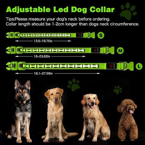 Flashseen Light Up Dog Collars, Adjustable LED Dog Collar Rechargeable, Glow in The Dark Dog Collars Super Bright Glow Collars for Night Walking for Dogs (Green, Large) thumbnail 5
