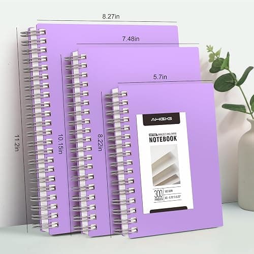 AHGXG Bullet Dotted Journal Spiral Notebook - 300 Pages Dot Grid Notebook B5 Thick Journal, 100GSM Thick Dotted Paper, Plastic Hardcover, with Journal Stencils, 7.3"X 10" - Purple thumbnail 5