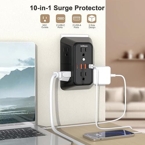 2 Pack Multi Plug Wall Outlet Extender Surge Protector 6 AC Outlet Splitter with 4 USB Ports(2 USB C) Wall Charger 1050J Power Strip 125V/15A, 1875W for Home, Office, Travel Dorm Room Essentials thumbnail 2